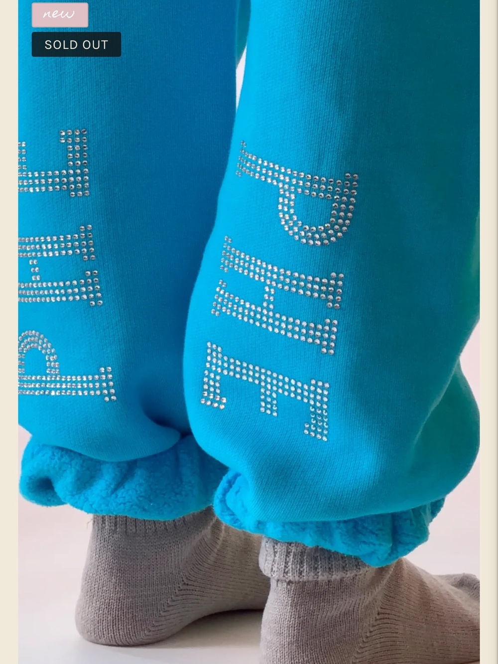 Turquoise Jogger Sweat Pants with Rhinestone Lettering - Picture 2 of 3